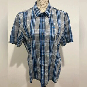 Travis Matthew Mens Blue Gray Plaid Short Sleeve Button Down Golf Shirt Medium